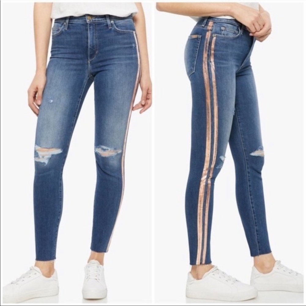 Joe’s Jeans Charlie High Rise Skinny Ankle Jeans Metallic Pink Stripe Size 29